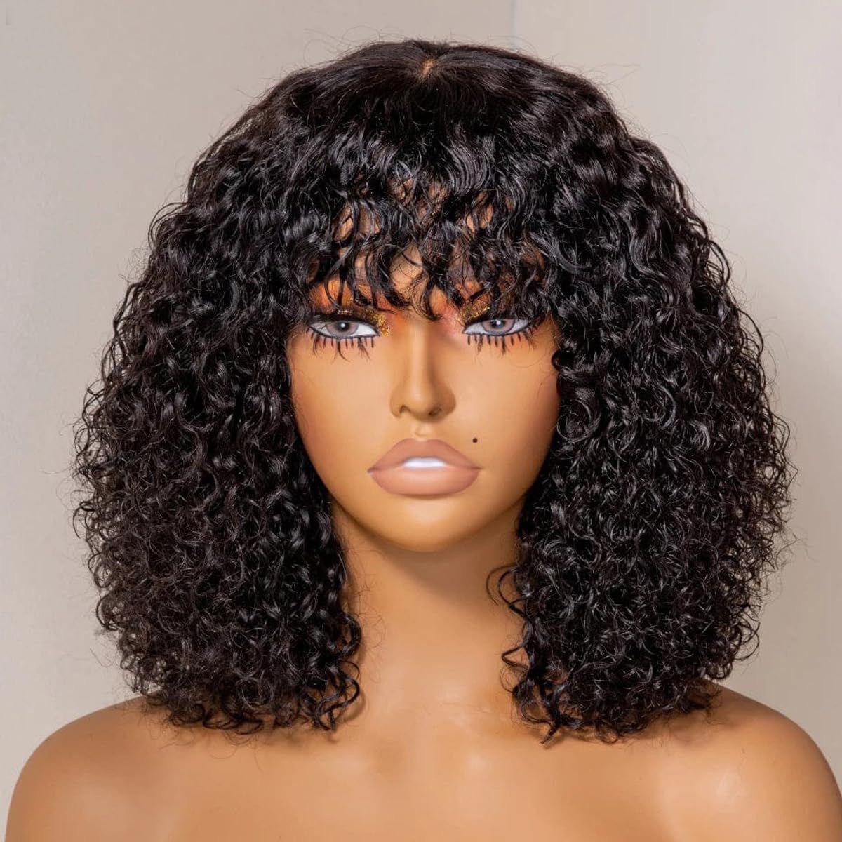100 human hair closure fringe 14 inches curls